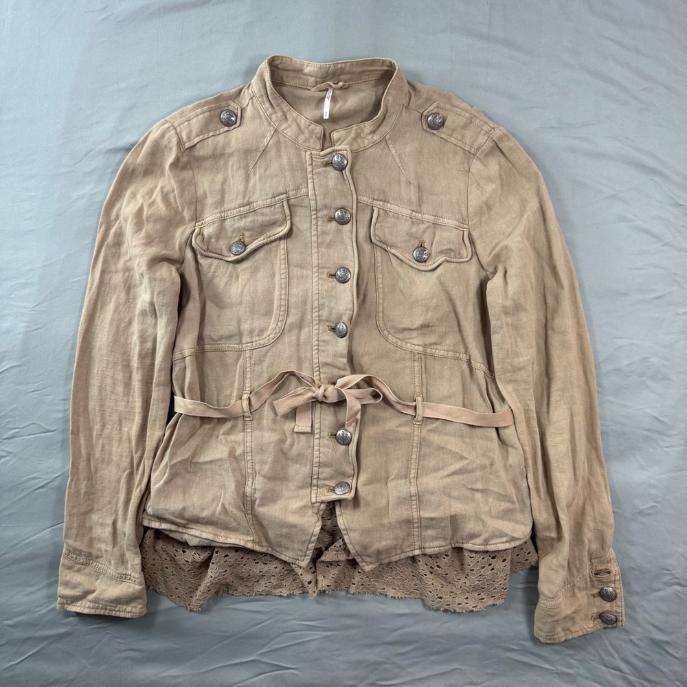 Free People Tan Utility Jacket with Lace Trim